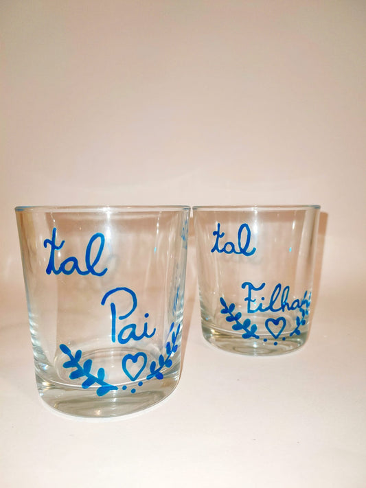 Conjunto 2 Copos de Vidro Pintados à Mão – Tal Pai, Tal Filha