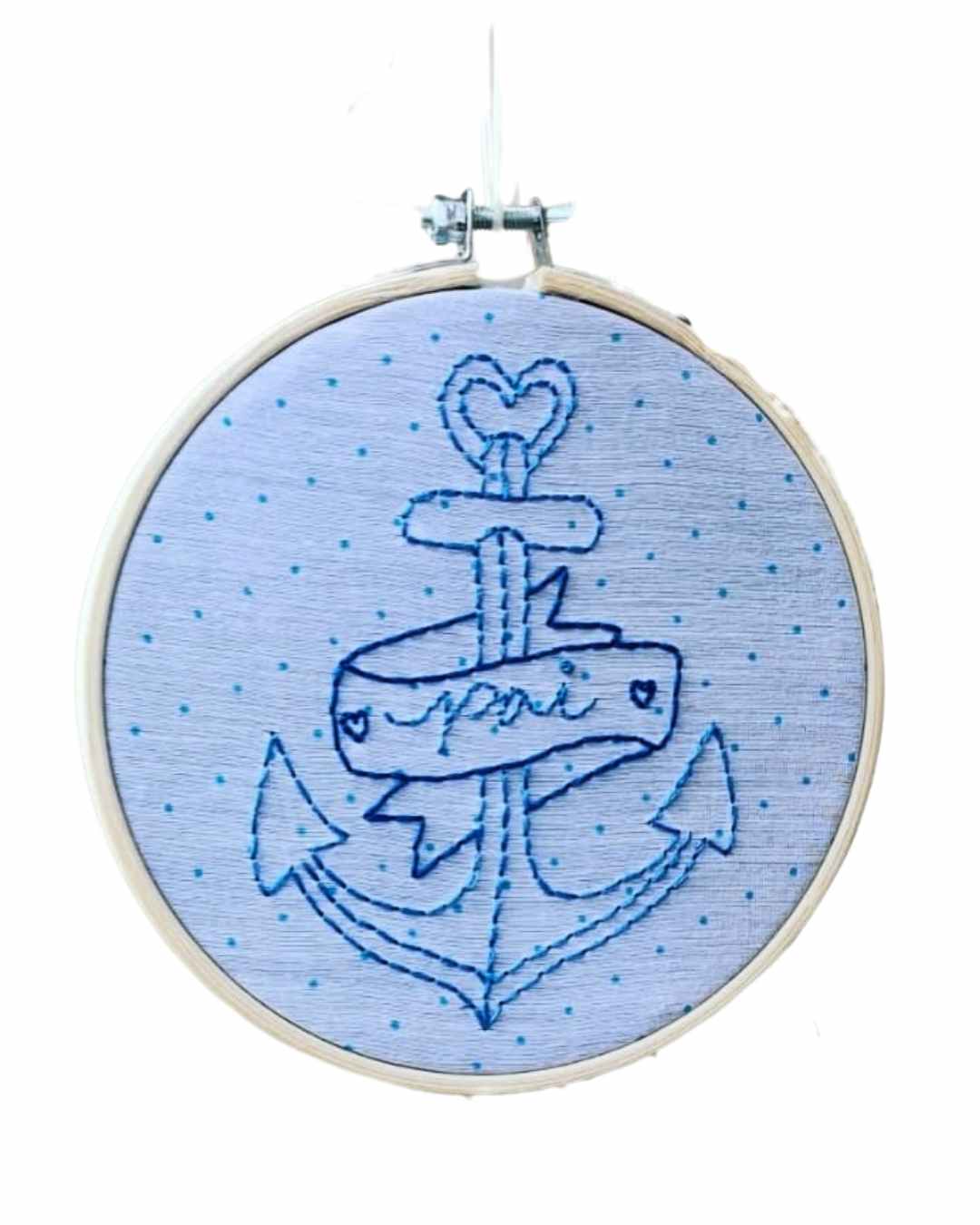 Bastidor Bordado à Mão – Âncora & Pai, 12cm