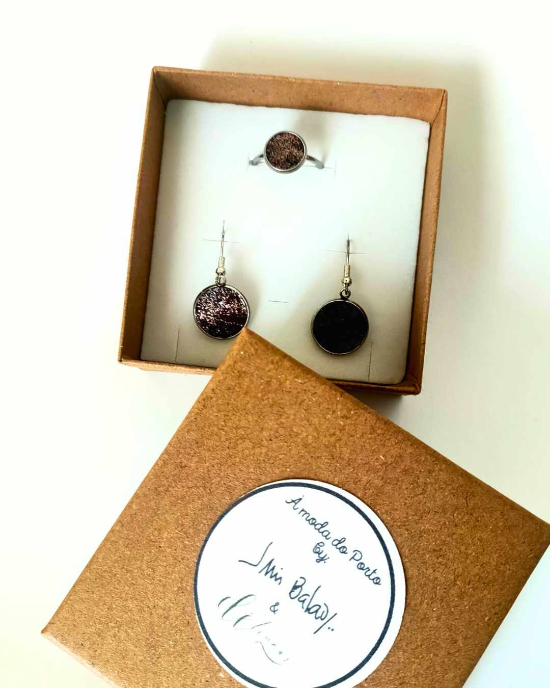 Conjunto Anel e Brincos de Couro